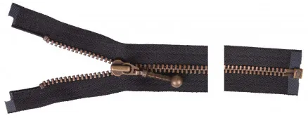 YKK Delbar Glidelås Antikk Messing 50cm 4mm Svart